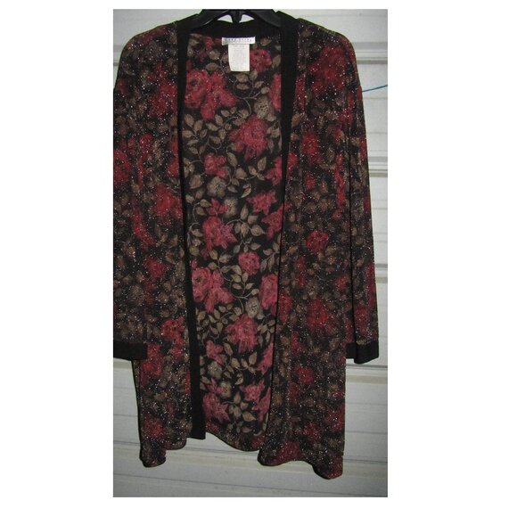 Vintage Plus Size 24 3X Womens Lady Dorby Metallic Floral Cardigan top - Picture 1 of 7